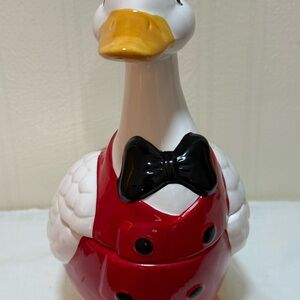 Vintage 70's "Welcome Taiwan" White Goose/Duck Cookie Jar with Light Blue Ribbon
